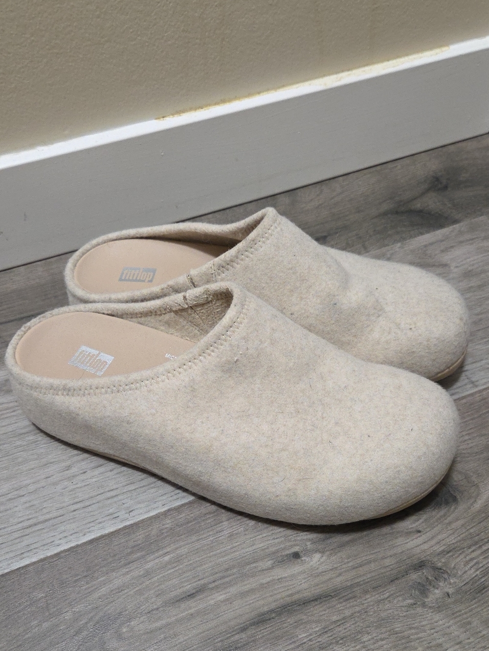 FitFlop Women's Wool Felt Slip-On Clog Slippers - Light Beige